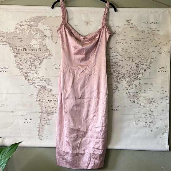 RARE HOUSE OF CB 'Camilla' Pink Satin Dress with Hand Sewn Crystals NWOT - Picture 8 of 11